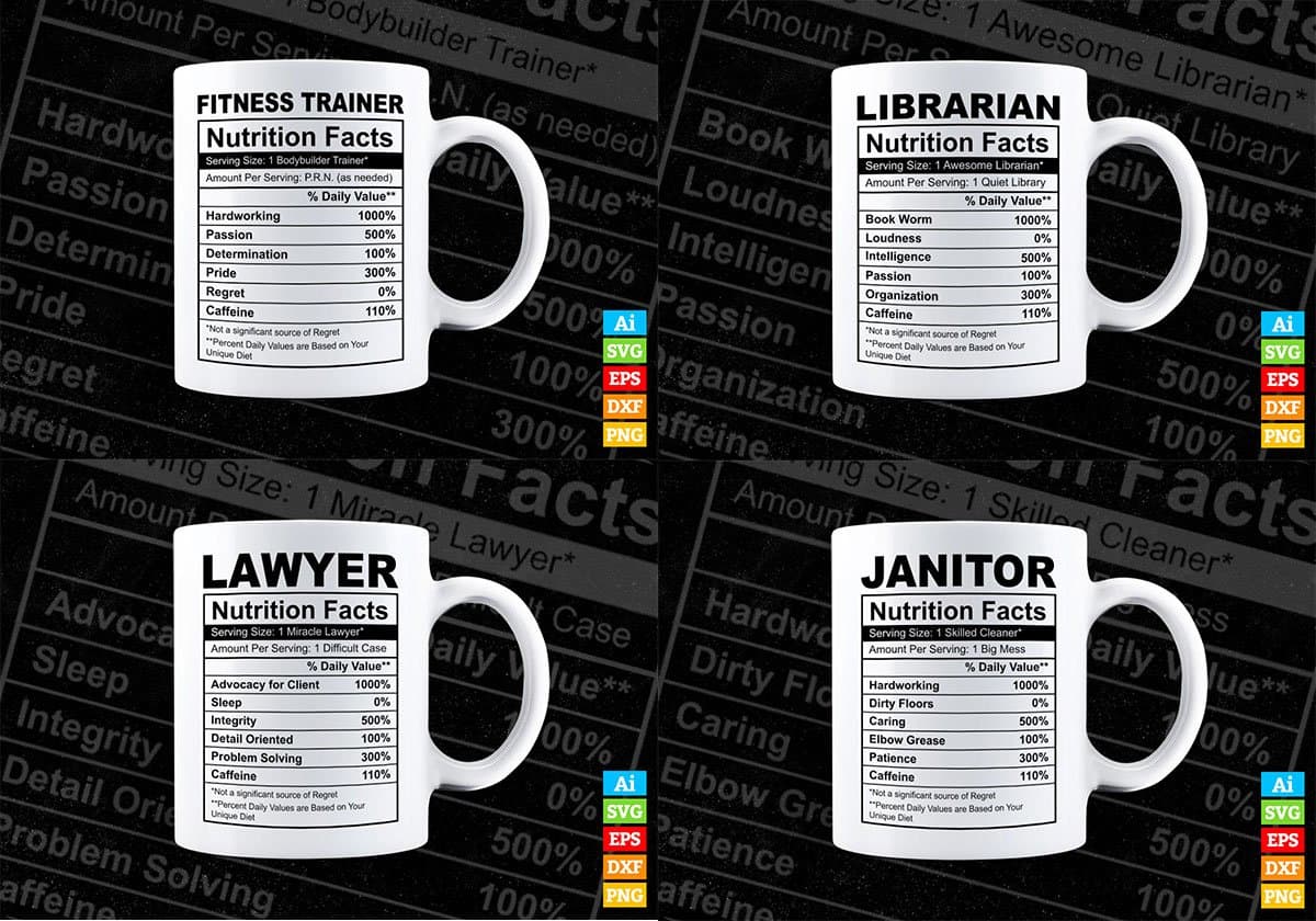 50 Professions Funny Nutrition Facts Editable Vector T-shirt