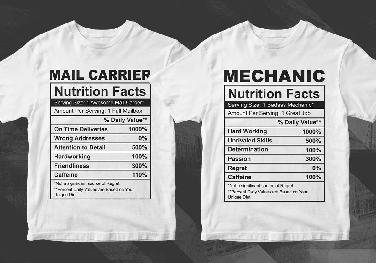 50 Professions Funny Nutrition Facts Editable Vector T-shirt