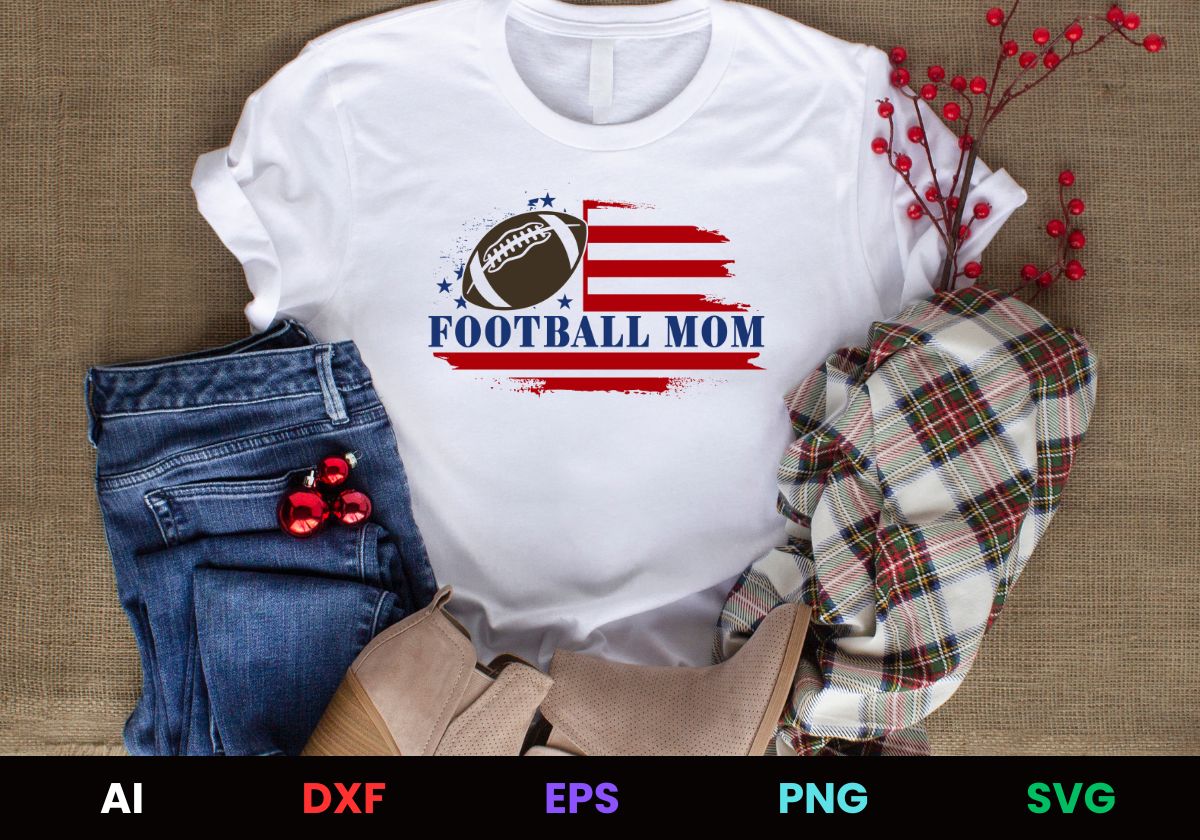 Football Mom American Flag Circular Editable T shirt Design In Ai Svg Files