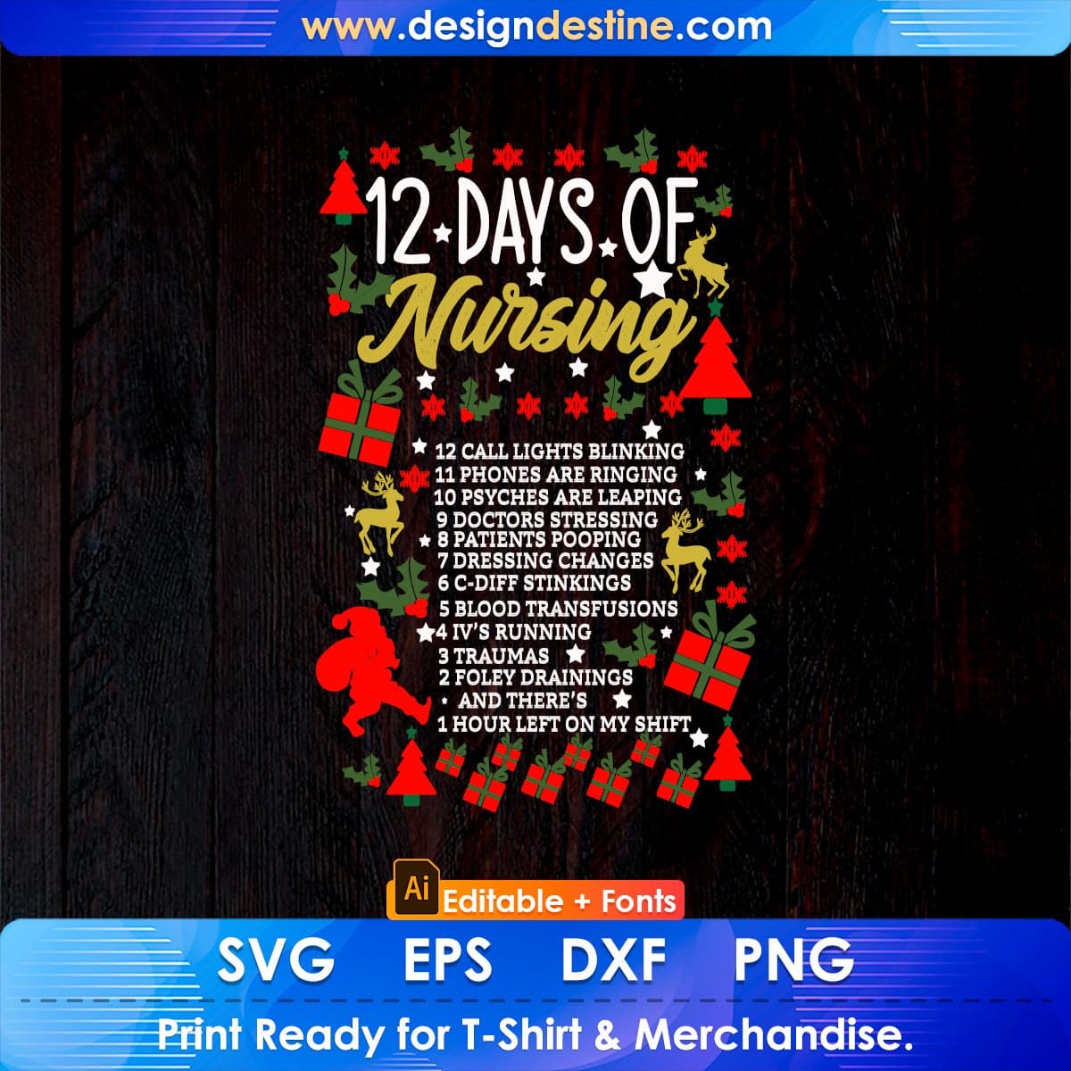 12 Days Of Nursing Holiday Editable T shirt Design In Ai Svg Files