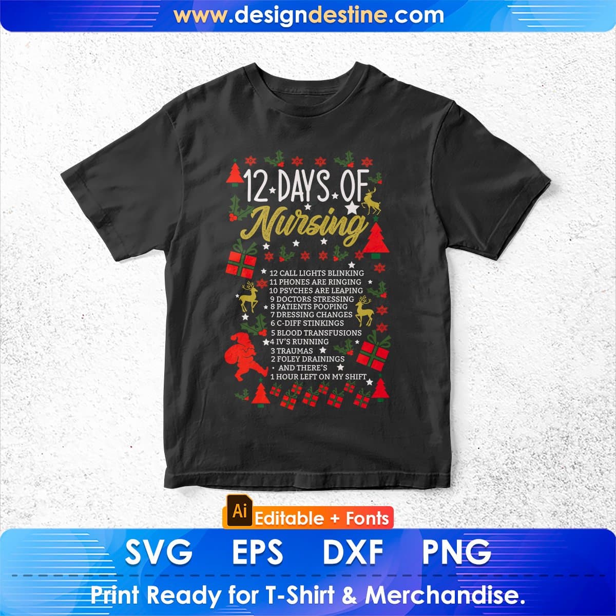 12 Days Of Nursing Holiday Editable T shirt Design In Ai Svg Files