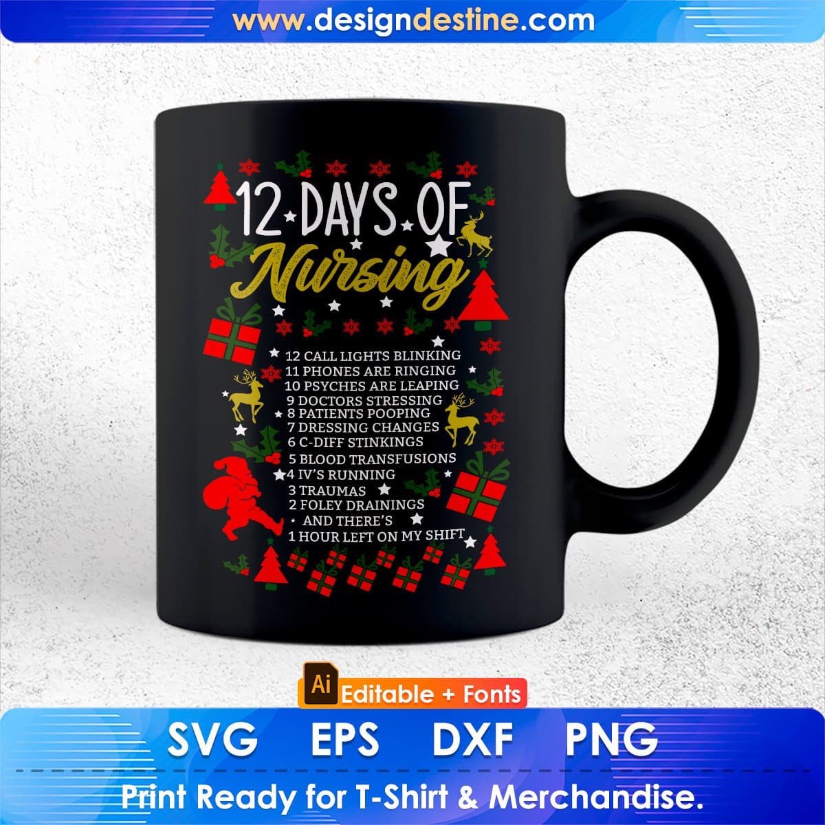 12 Days Of Nursing Holiday Editable T shirt Design In Ai Svg Files