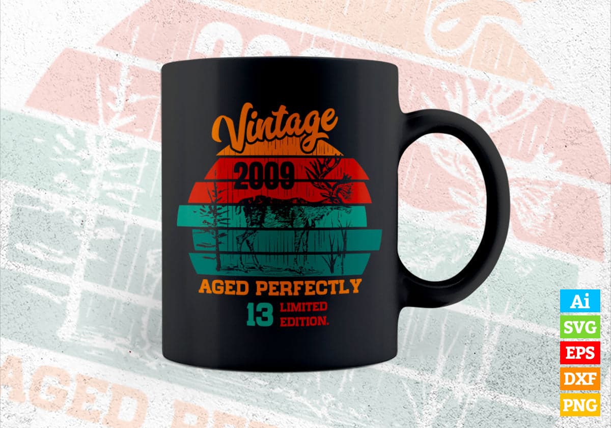 13th Birthday for Deer Hunter Vintage Hunting Editable Vector T-shirt Design in Ai Svg Png Files