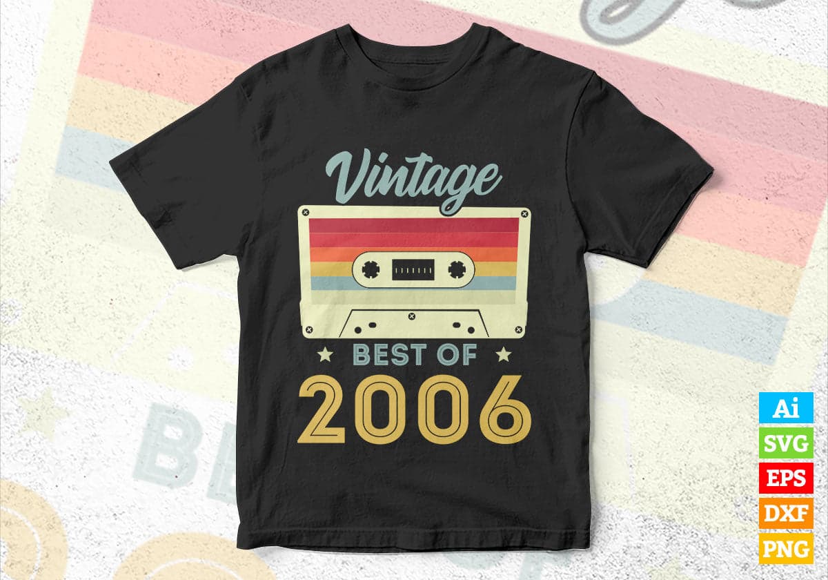 16th Birthday Best of 2006 Vintage Editable Vector T-shirt design in Ai Svg Printable Files