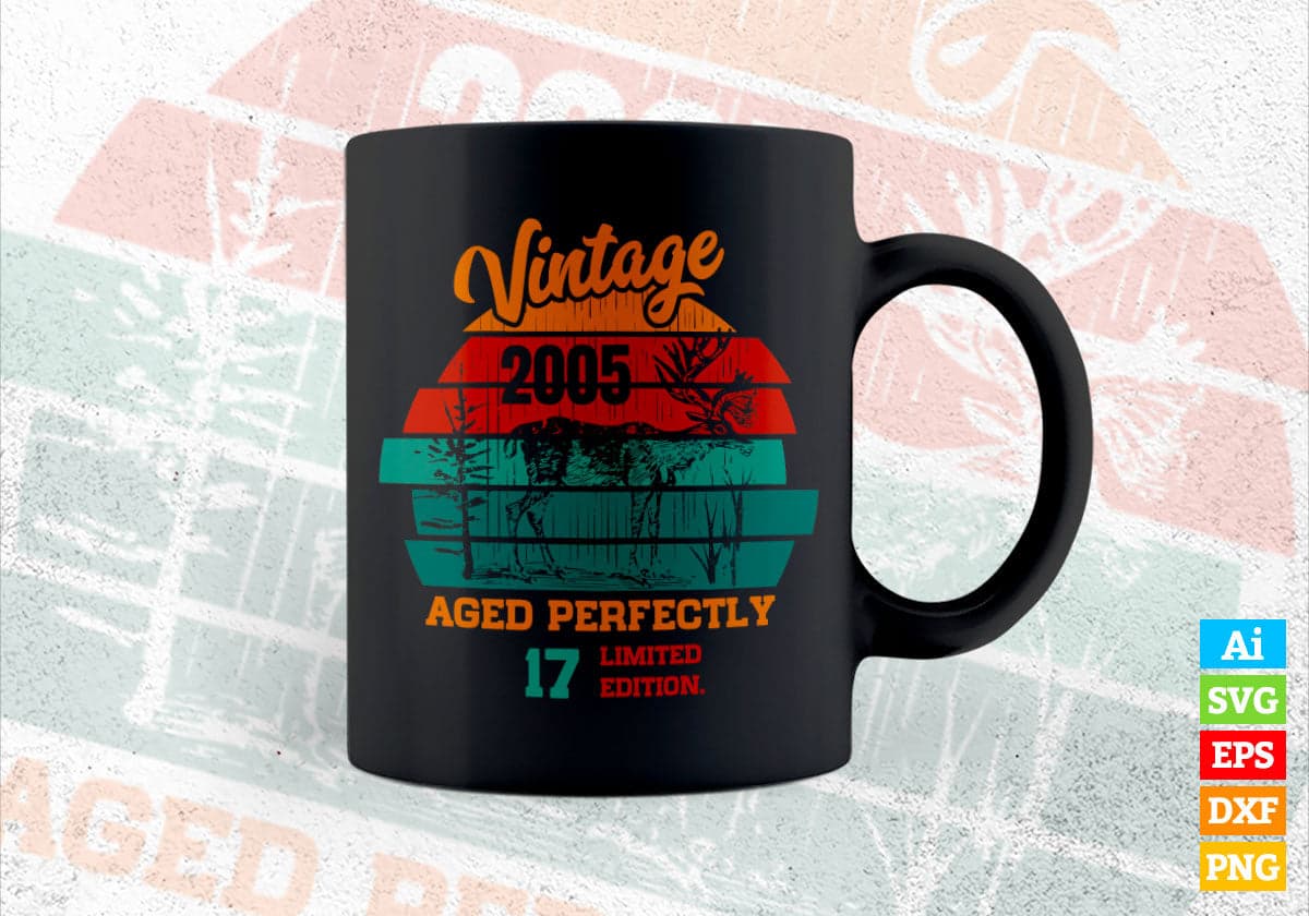 17th Birthday for Deer Hunter Vintage Hunting Editable Vector T-shirt Design in Ai Svg Png Files