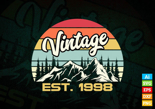 24th Birthday of Mountain Hiking Lovers Outdoor Vintage Editable Vector T-shirt Design in Ai Svg Png Files