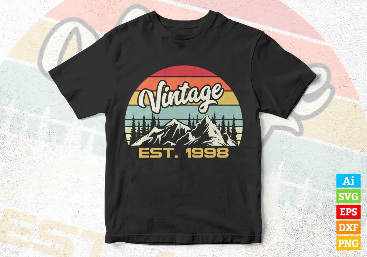 24th Birthday of Mountain Hiking Lovers Outdoor Vintage Editable Vector T-shirt Design in Ai Svg Png Files