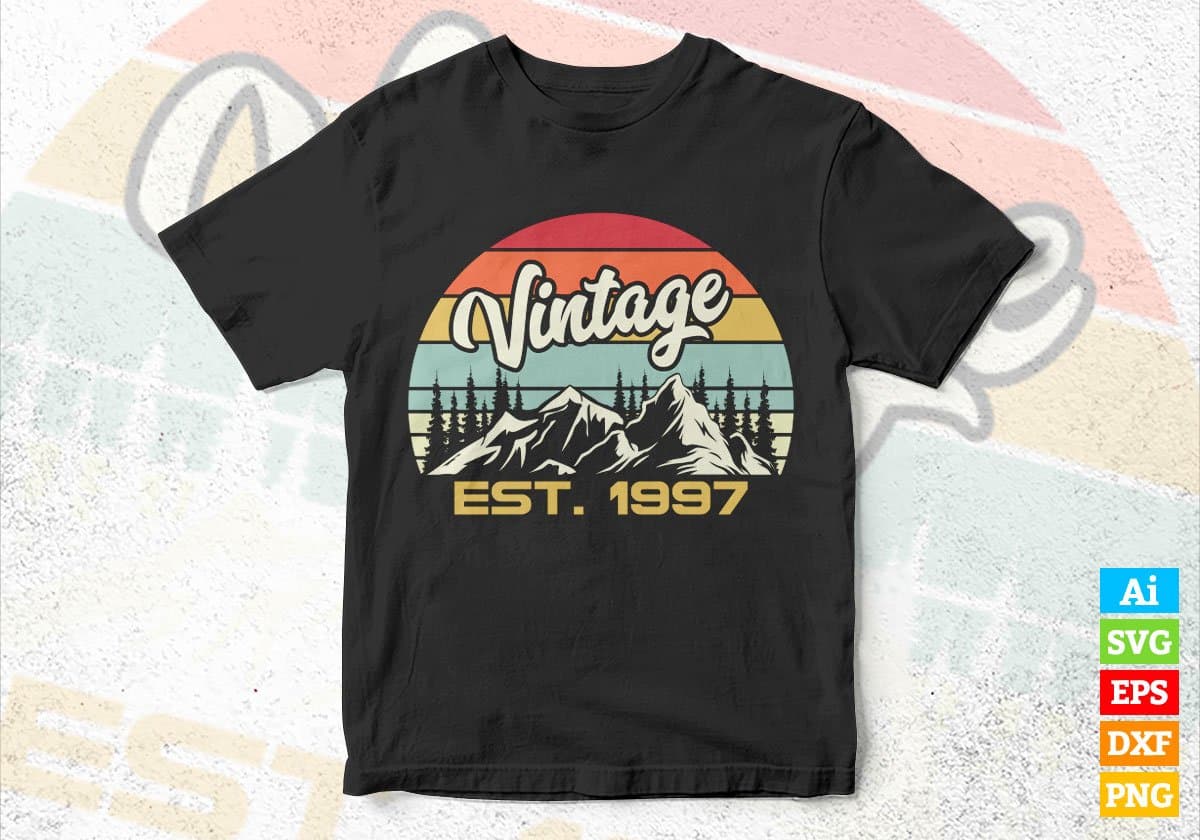 25th Birthday of Mountain Hiking Lovers Outdoor Vintage Editable Vector T-shirt Design in Ai Svg Png Files