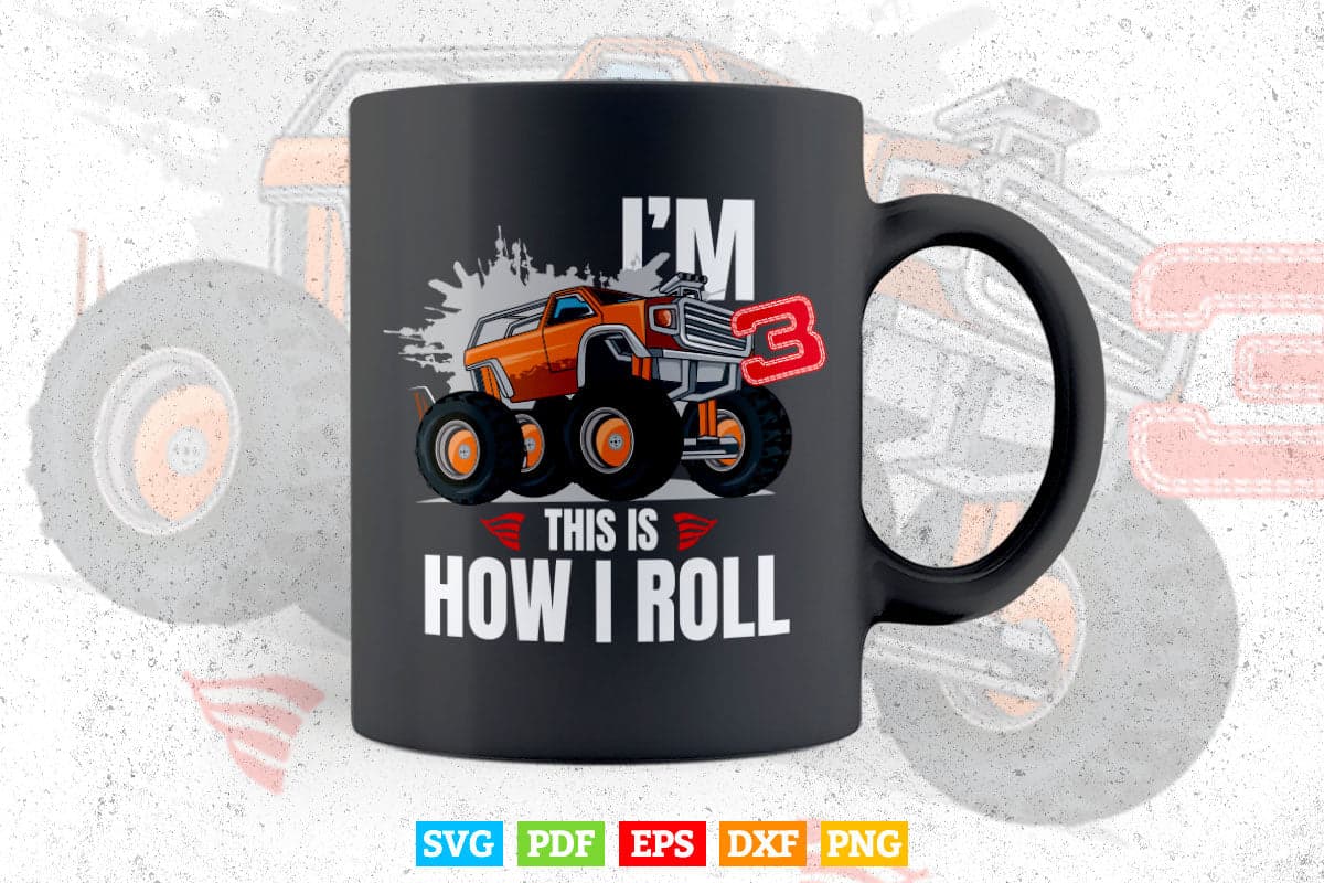 3 Year Old 3rd Birthday Boy Monster Truck Svg T shirt Design.