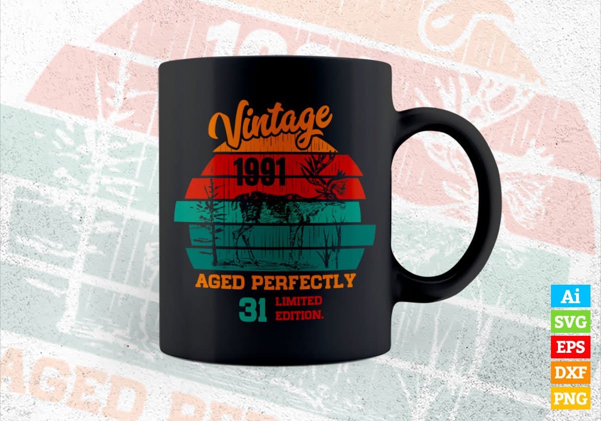 31st Birthday for Deer Hunter Vintage Hunting Editable Vector T-shirt Design in Ai Svg Png Files