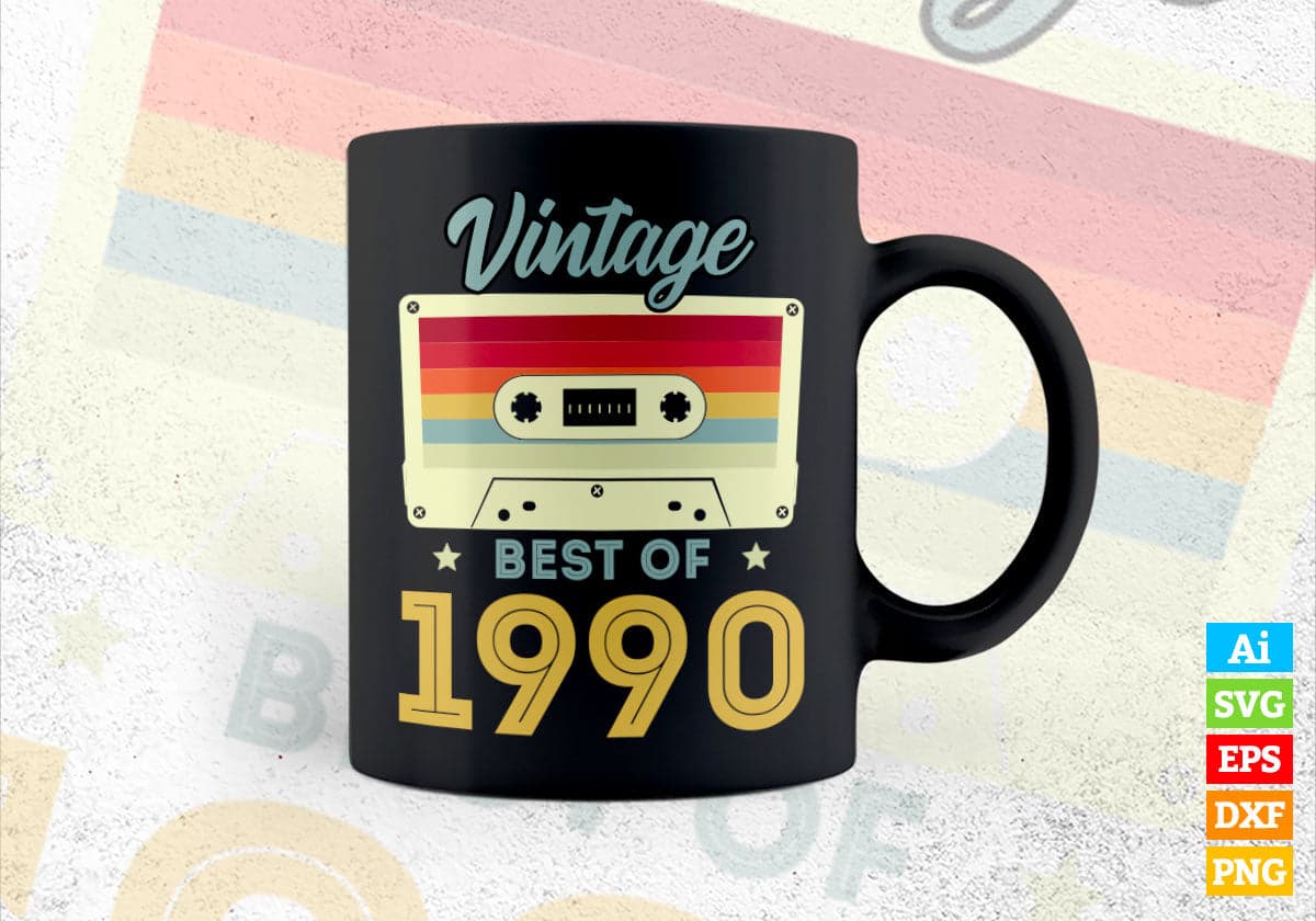 32nd Birthday Best of 1990 Vintage Editable Vector T-shirt design in Ai Svg Printable Files