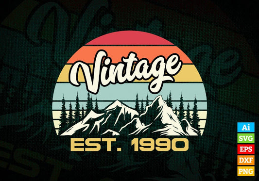 32nd Birthday of Mountain Hiking Lovers Outdoor Vintage Editable Vector T-shirt Design in Ai Svg Png Files