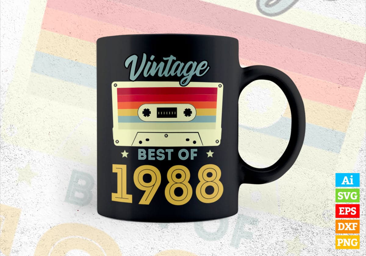 34th Birthday Best of 1988 Vintage Editable Vector T-shirt design in Ai Svg Printable Files