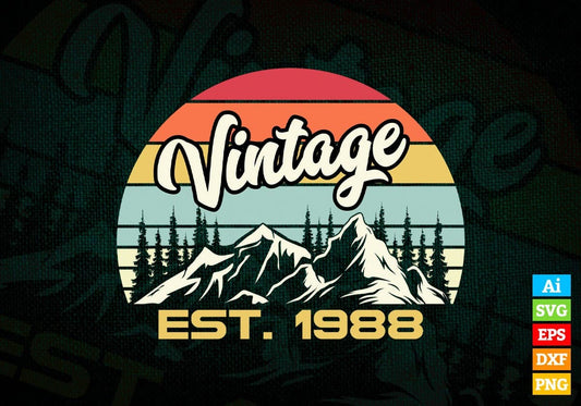34th Birthday of Mountain Hiking Lovers Outdoor Vintage Editable Vector T-shirt Design in Ai Svg Png Files