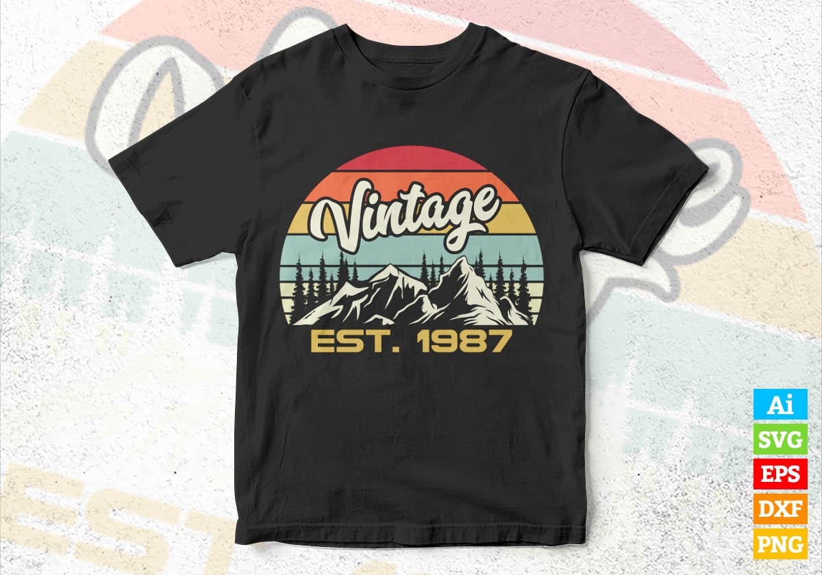 35th Birthday of Mountain Hiking Lovers Outdoor Vintage Editable Vector T-shirt Design in Ai Svg Png Files