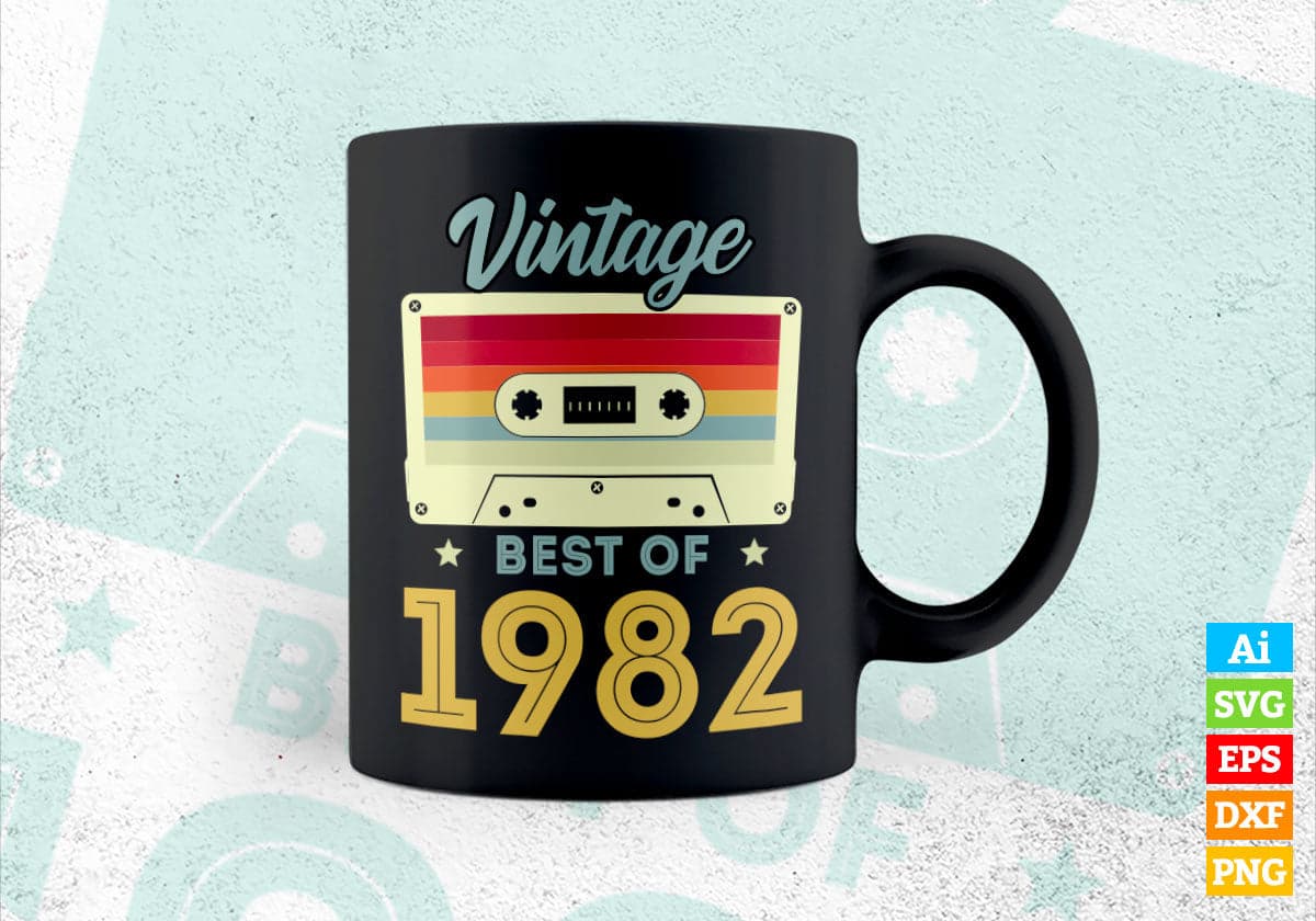 40th Birthday Best of 1982 Vintage Editable Vector T-shirt design in Ai Svg Printable Files