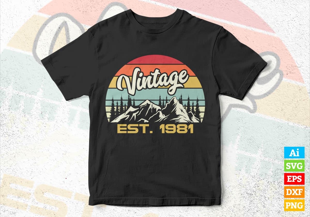 41st Birthday of Mountain Hiking Lovers Outdoor Vintage Editable Vector T-shirt Design in Ai Svg Png Files