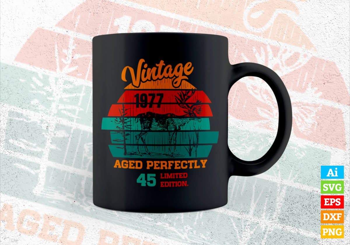 45th Birthday for Deer Hunter Vintage Hunting Editable Vector T-shirt Design in Ai Svg Png Files