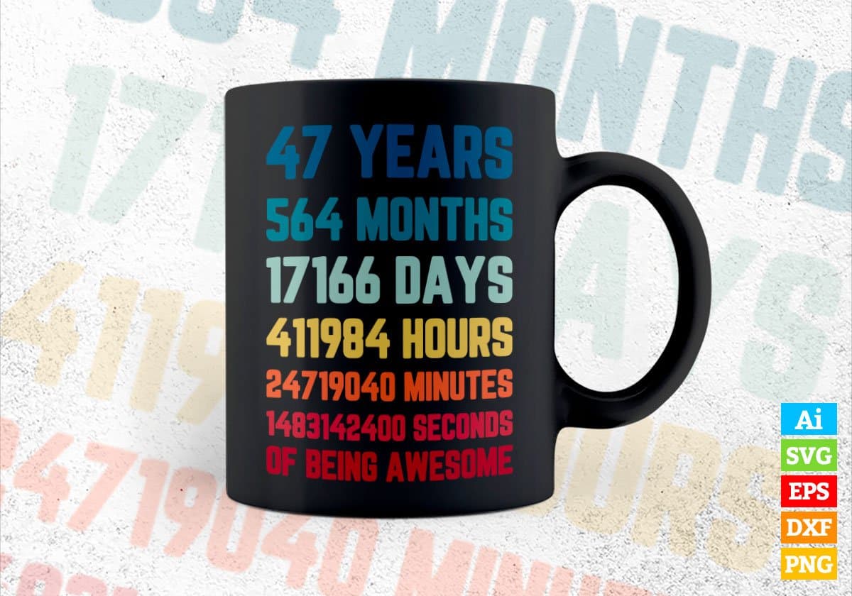 47 Years 564 Months Old Young Men Woman Vintage Birthday Editable Vector T-shirt Design Svg Files