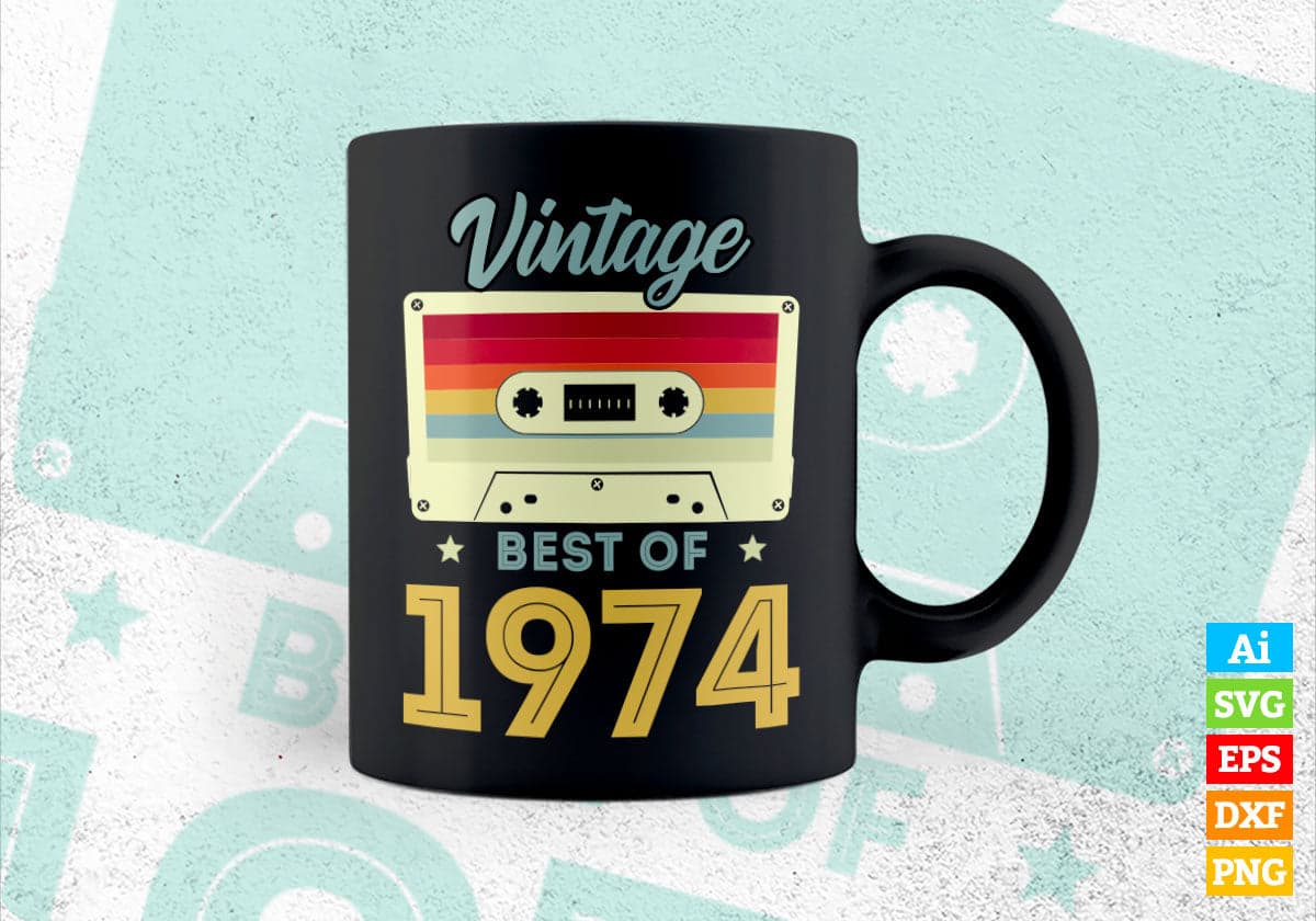 48th Birthday Best of 1974 Vintage Editable Vector T-shirt design in Ai Svg Printable Files