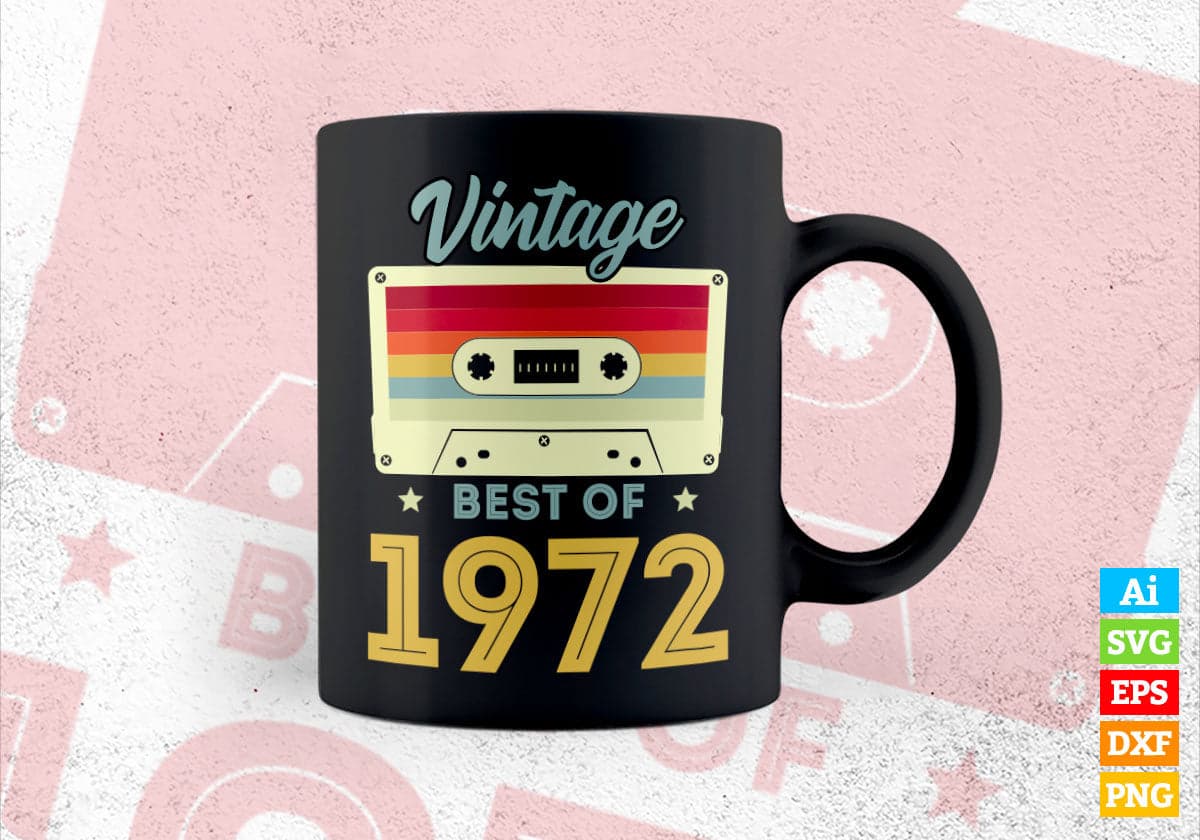 50th Birthday Best of 1972 Vintage Editable Vector T-shirt design in Ai Svg Printable Files