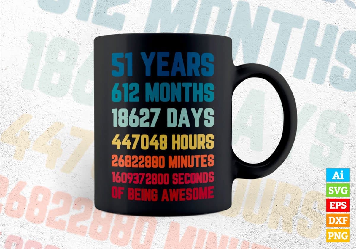 51 Years 612 Months Old Young Men Woman Vintage Birthday Editable Vector T-shirt Design Svg Files