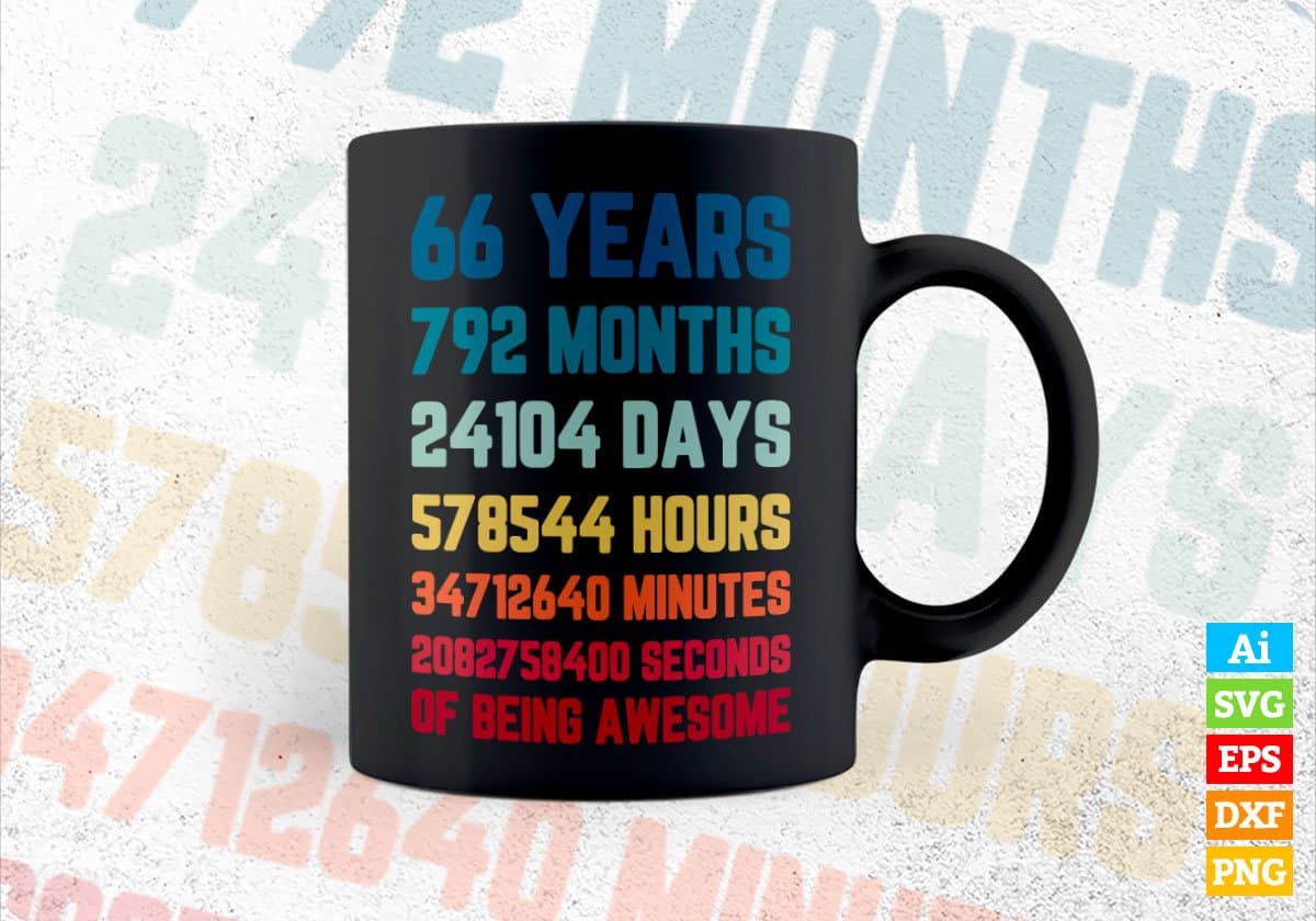 66 Years 792 Months Old Men Vintage Birthday Editable Vector T-shirt Design Svg Files