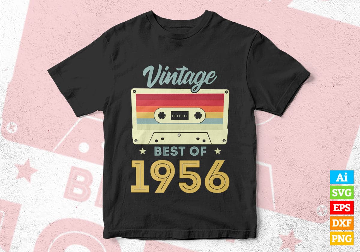 66th Birthday Best of 1956 Vintage Editable Vector T-shirt design in Ai Svg Printable Files