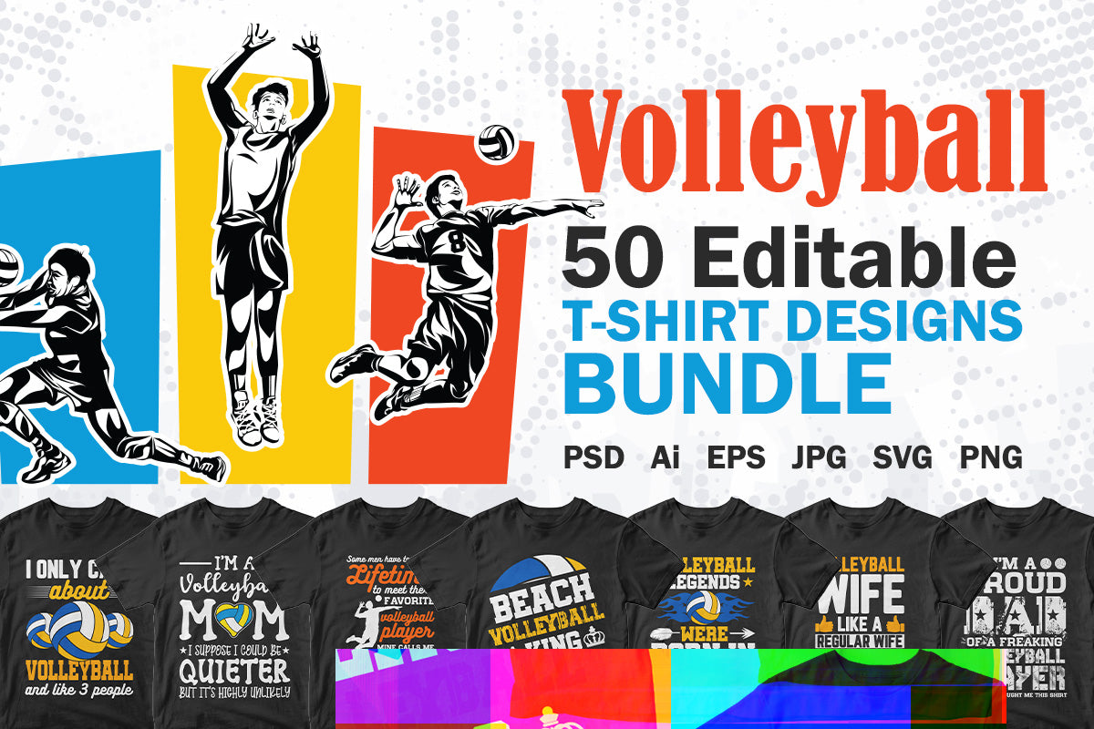 Volleyball 50 Editable T-shirt Designs Bundle Part 1