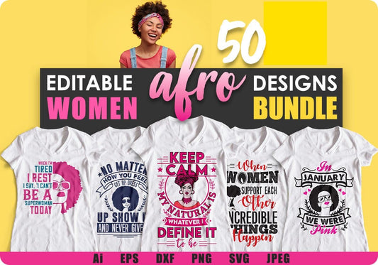 Afro 50 Editable T shirt Designs Bundle Part 2