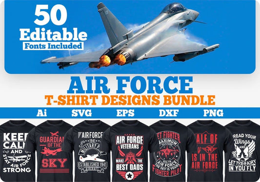 Airforce 50 Editable T-shirt Designs Bundle Part 1