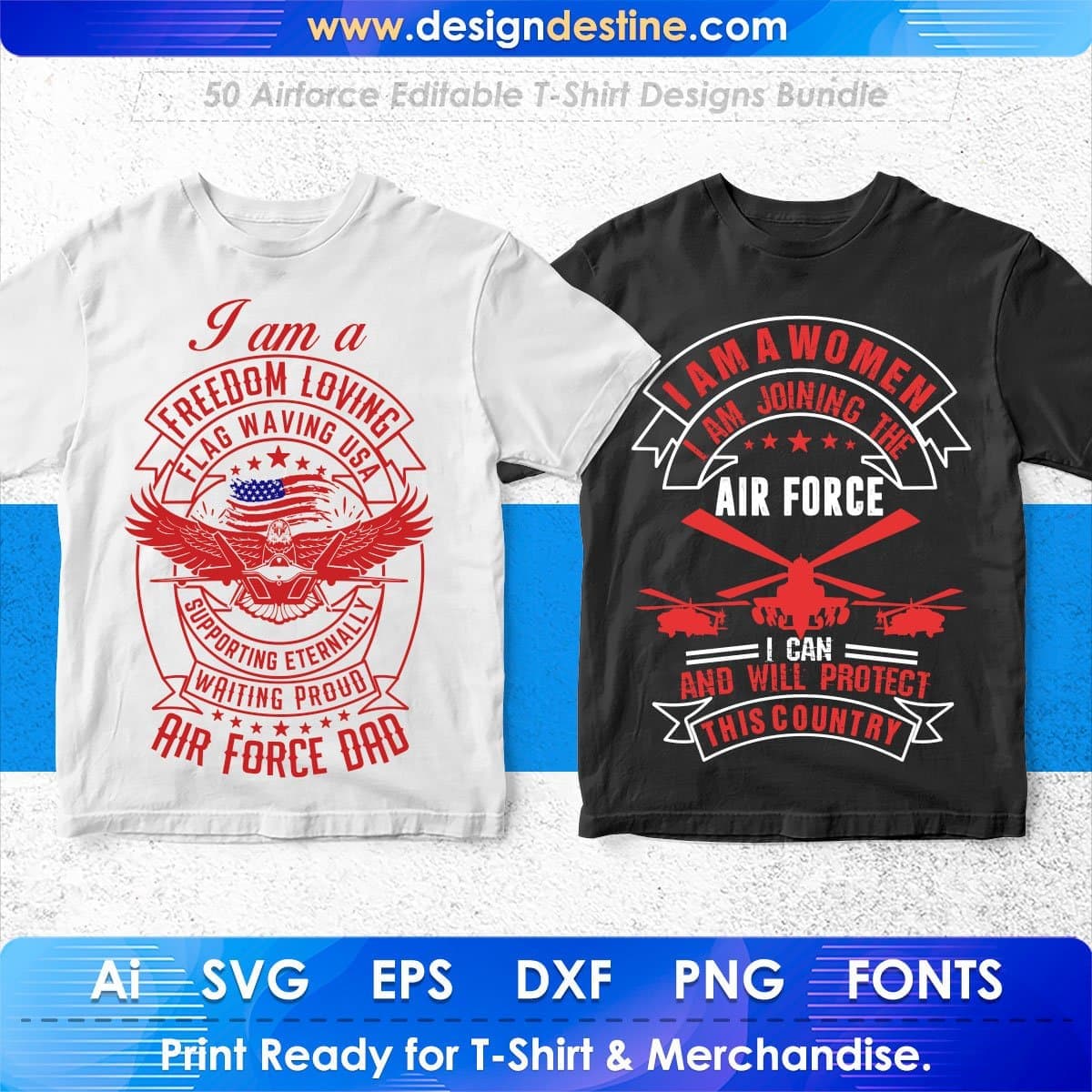 Airforce 50 Editable T-shirt Designs Bundle Part 1