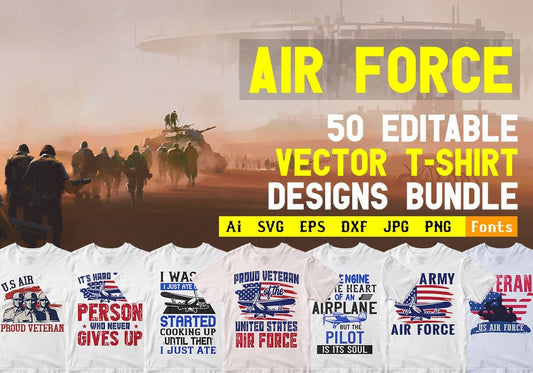 Airforce 50 Editable T-shirt Designs Bundle Part 2