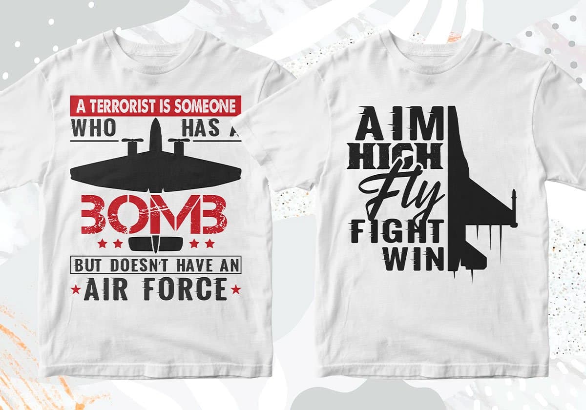 Airforce 50 Editable T-shirt Designs Bundle Part 2