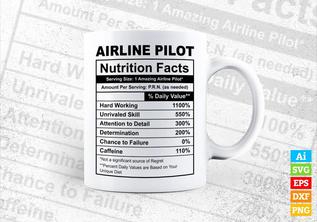 Airline Pilot Nutrition Facts Editable Vector T-shirt Design in Ai Svg Files