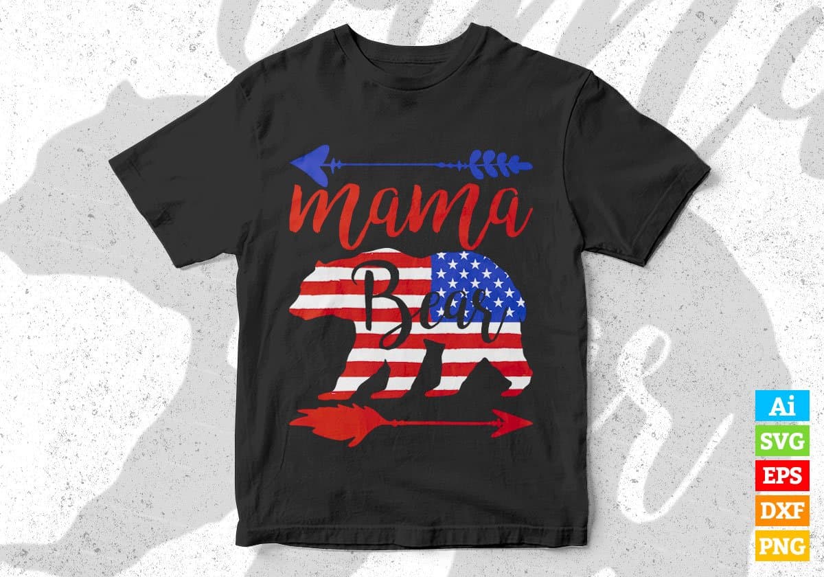 America Flag Mama Fourth Of July Editable Vector T shirt Design In Svg Png Printable Files