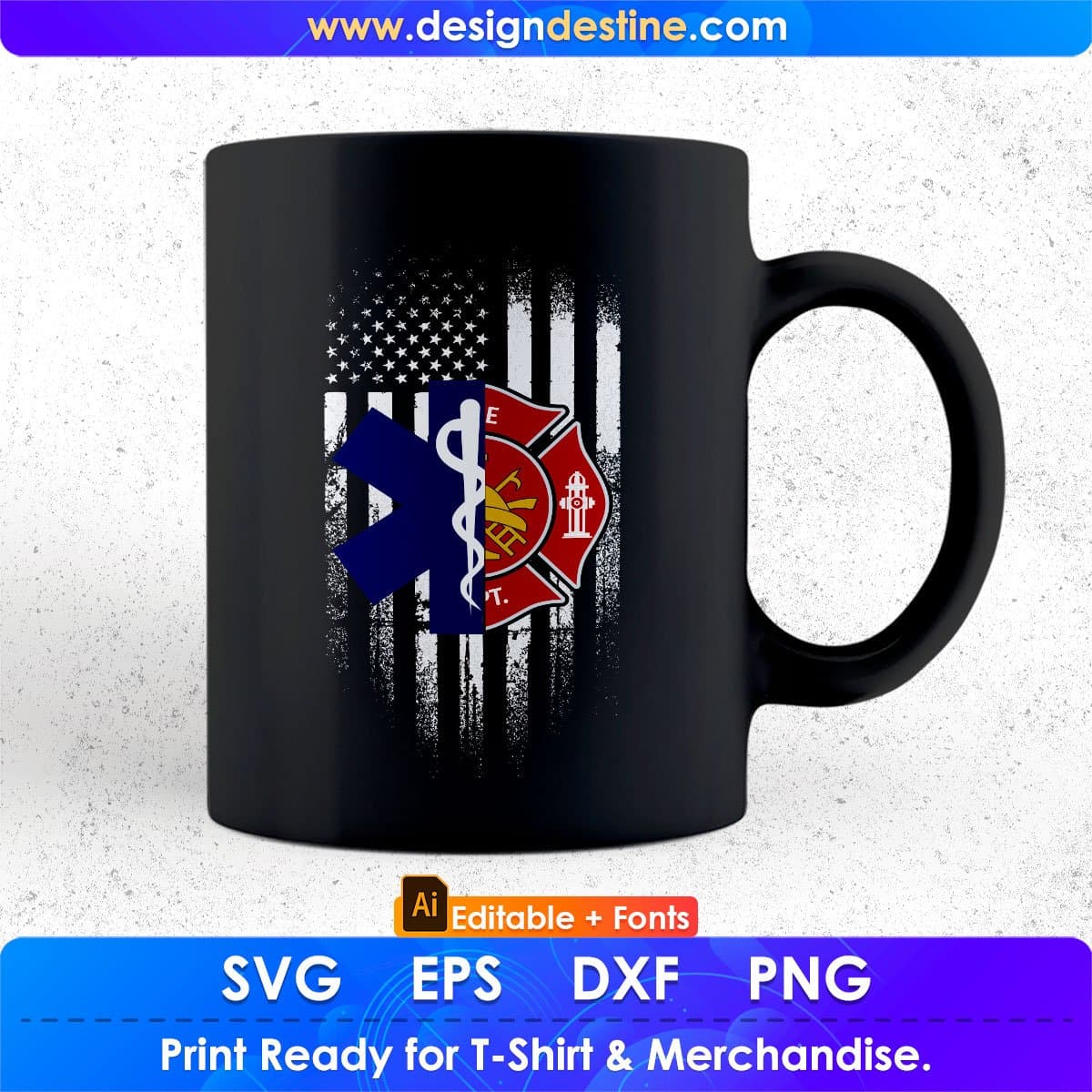 American Flag EMT Firefighter T shirt Design In Ai Png Svg Cutting Printable Files