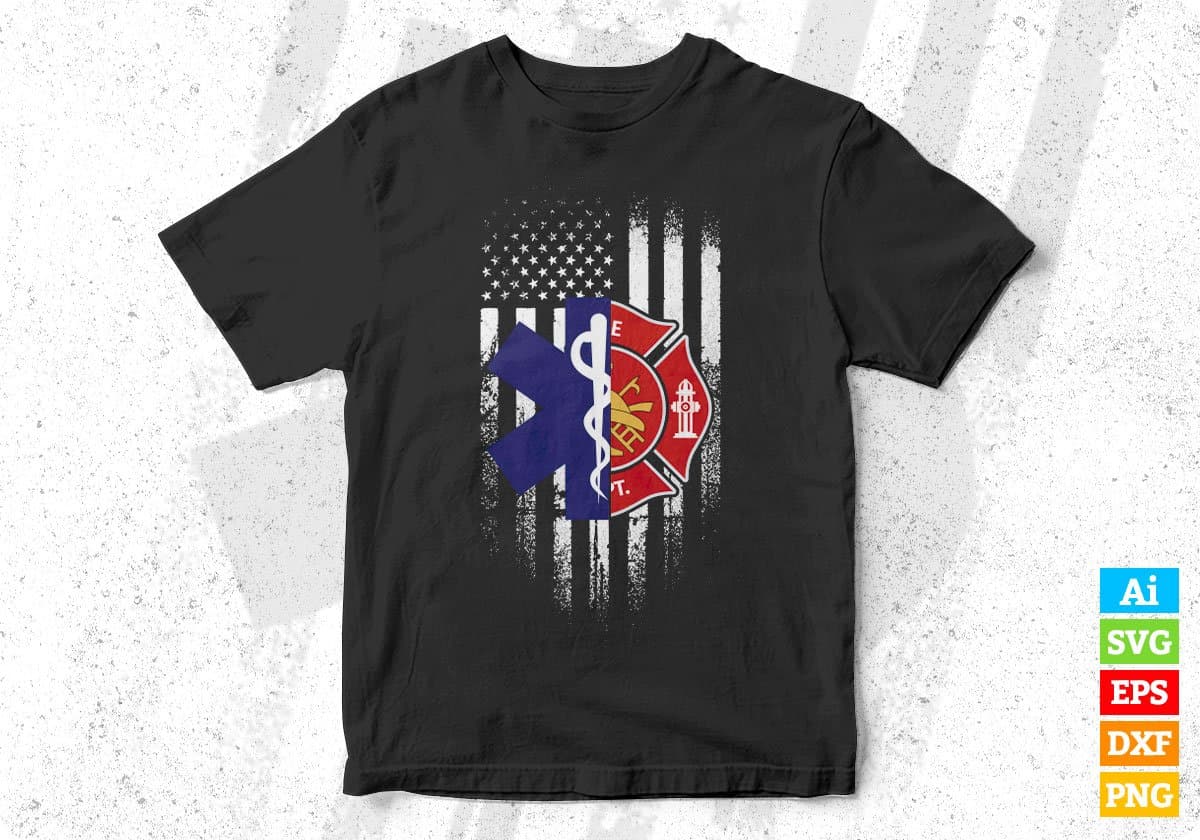 American Flag EMT Firefighter T shirt Design In Ai Png Svg Cutting Printable Files