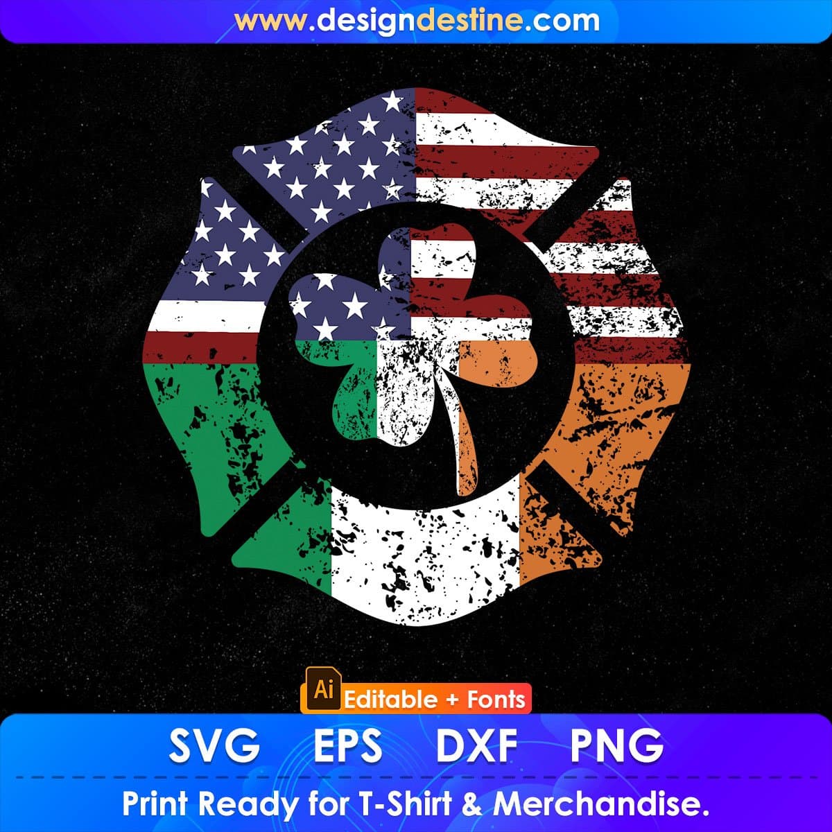 American Flag Firefighter St Patrick's Day Irish T shirt Design In Ai Png Svg Cutting Printable Files