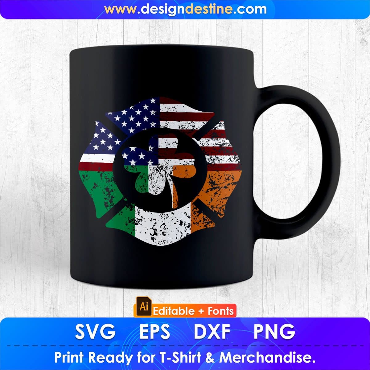 American Flag Firefighter St Patrick's Day Irish T shirt Design In Ai Png Svg Cutting Printable Files