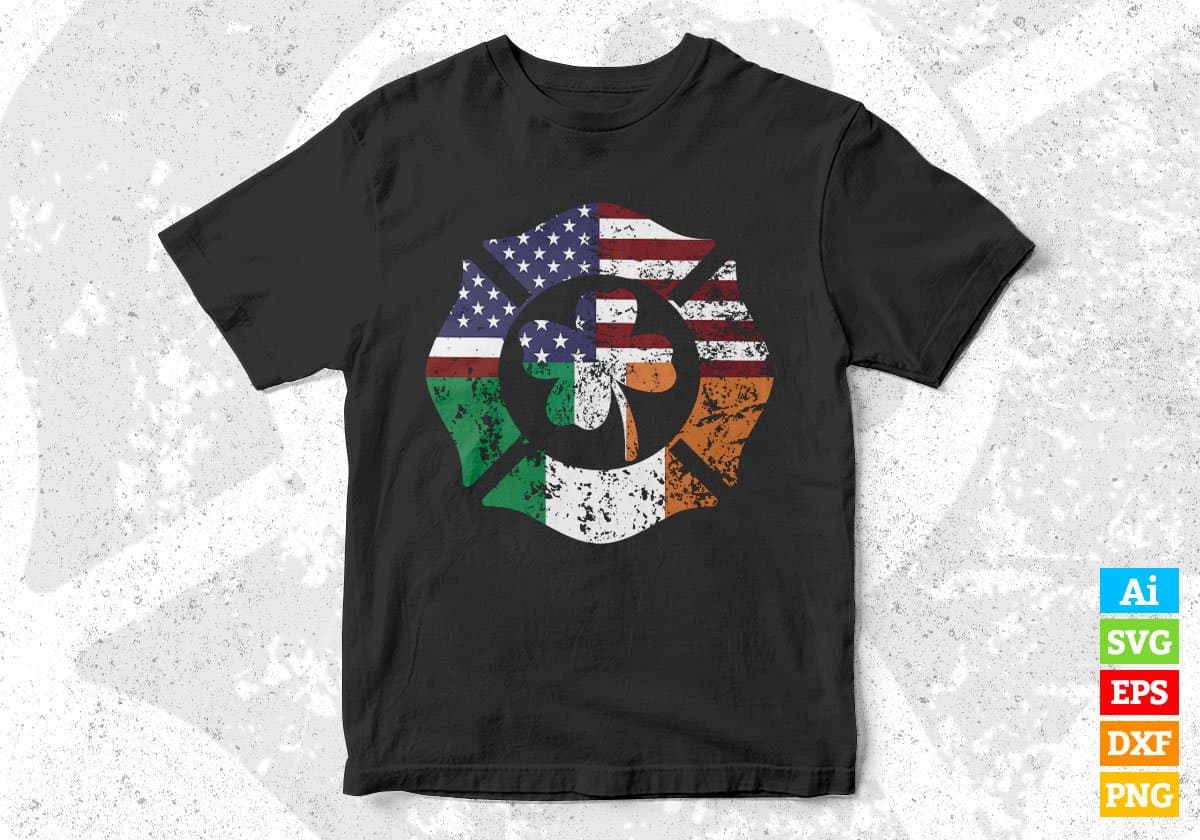 American Flag Firefighter St Patrick's Day Irish T shirt Design In Ai Png Svg Cutting Printable Files