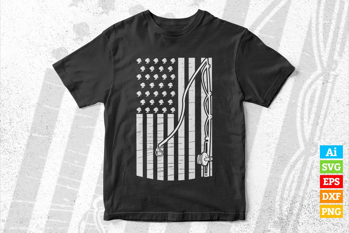 American flag Fishing Patriotic USA Fisherman Vector T shirt Design in Ai Png Svg Printable Files