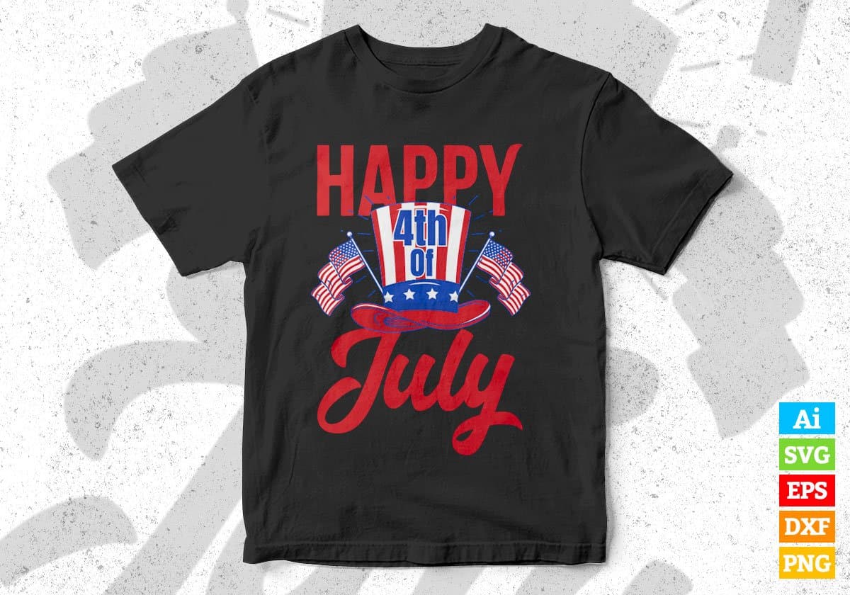 American Flag Happy 4th Of July Editable Vector T shirt Design In Svg Png Printable Files