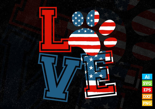 American Flag Love Fourth Of July Editable Vector T shirt Design In Svg Png Printable Files