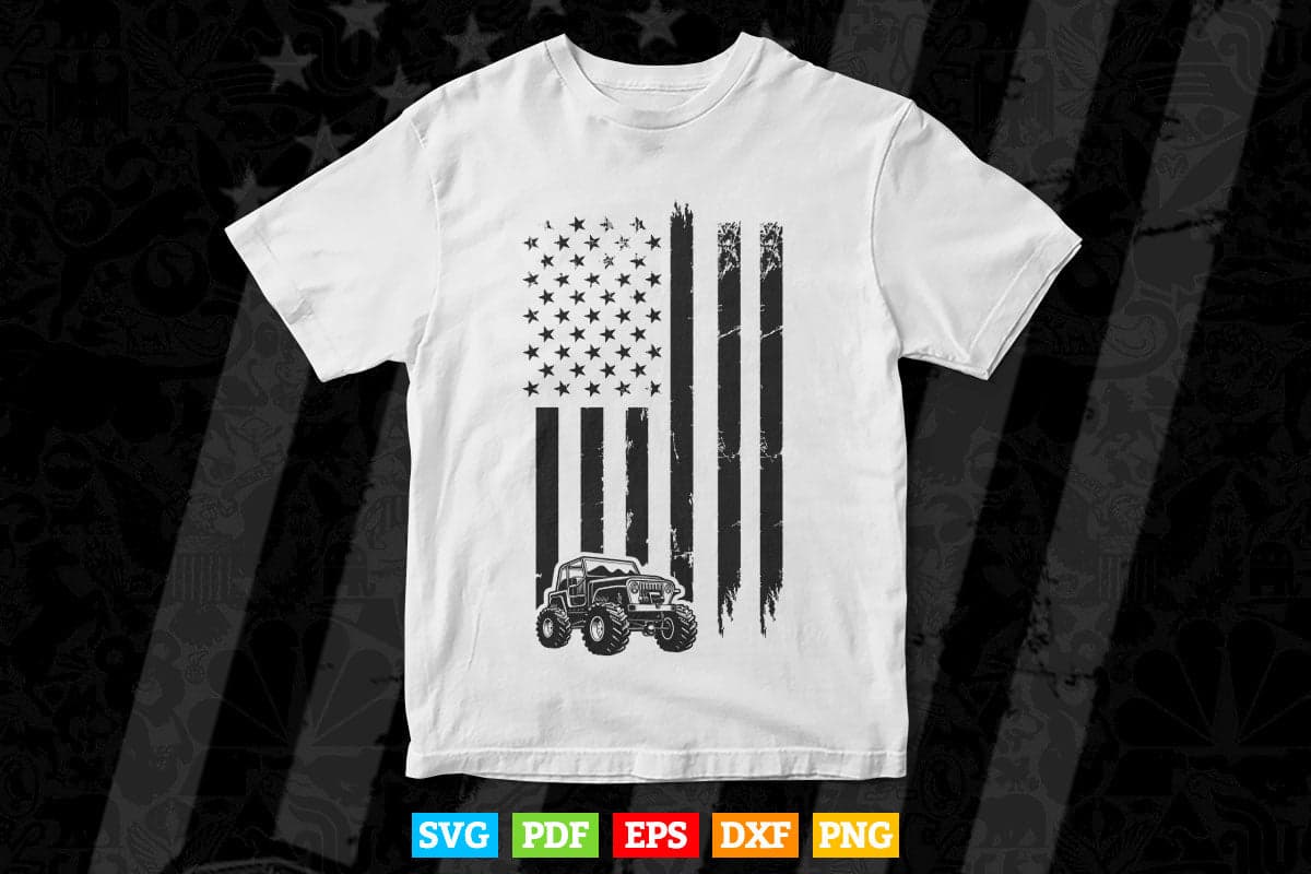 American Flag Monster Truck In Svg T shirt Design.