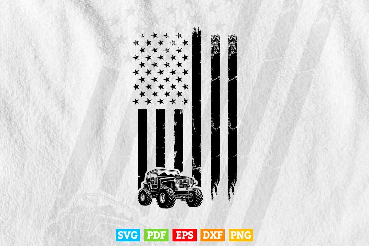 American Flag Monster Truck In Svg T shirt Design.
