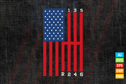 American Flag Muscle Car 6 Gears Mechanic Editable Vector T-shirt Design in Ai Png Svg Files