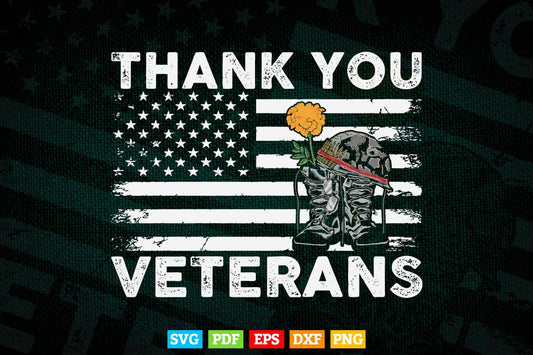 American Flag Thank you Veterans Combat Boots Poppy Flower Veteran Day 4th of July In Svg Png Files.