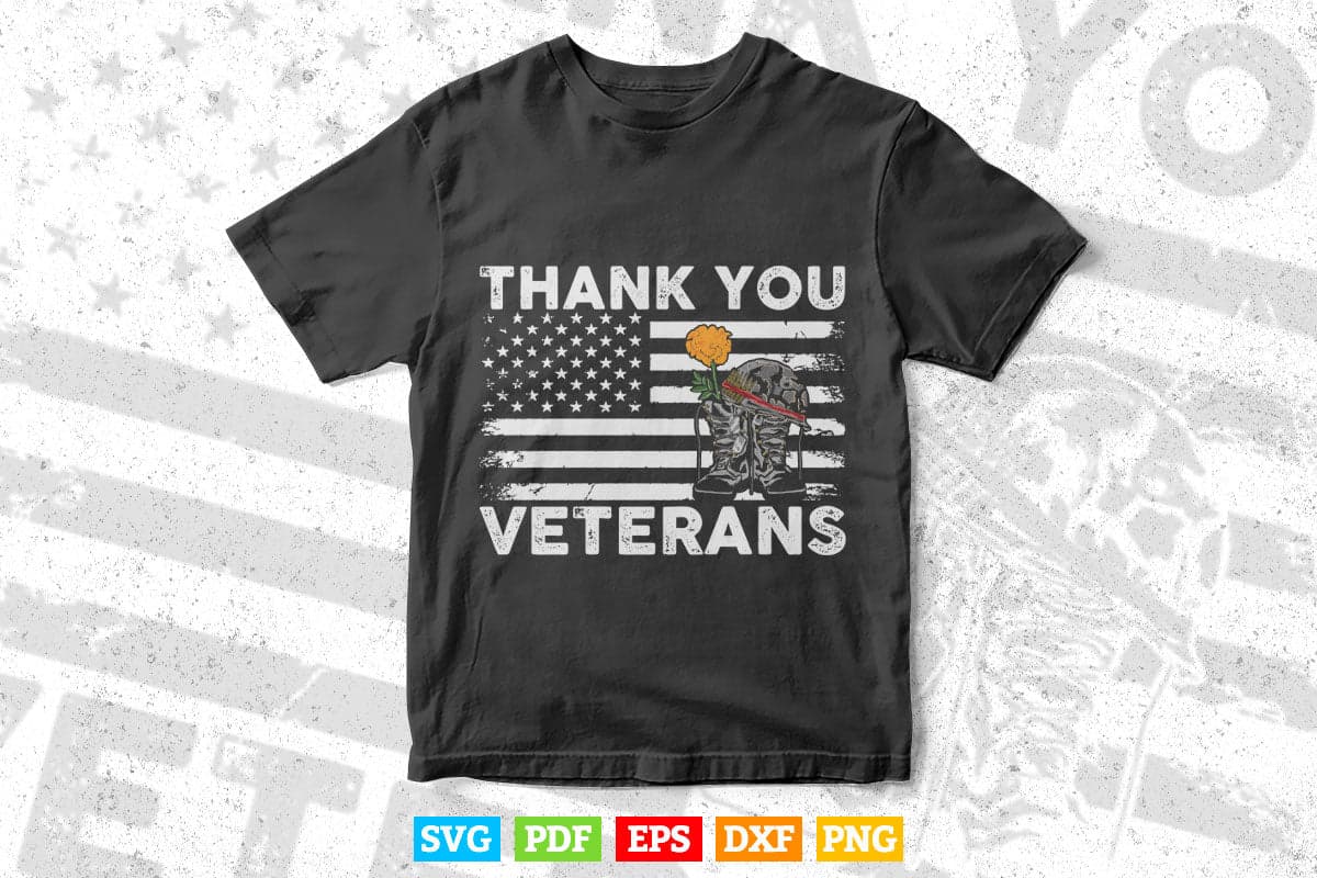 American Flag Thank you Veterans Combat Boots Poppy Flower Veteran Day 4th of July In Svg Png Files.
