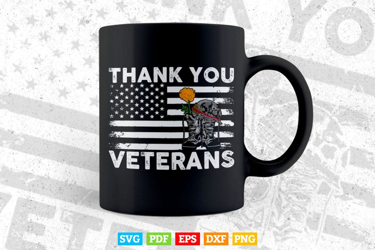 American Flag Thank you Veterans Combat Boots Poppy Flower Veteran Day 4th of July In Svg Png Files.